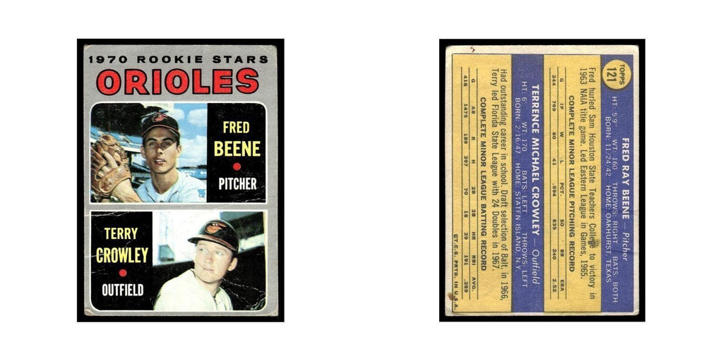 1970 Topps (Damaged) Fred Beene/Terry Crowley RC Orioles #121