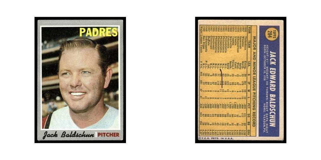 1970 Topps (Damaged) Jack Baldschun Padres #284