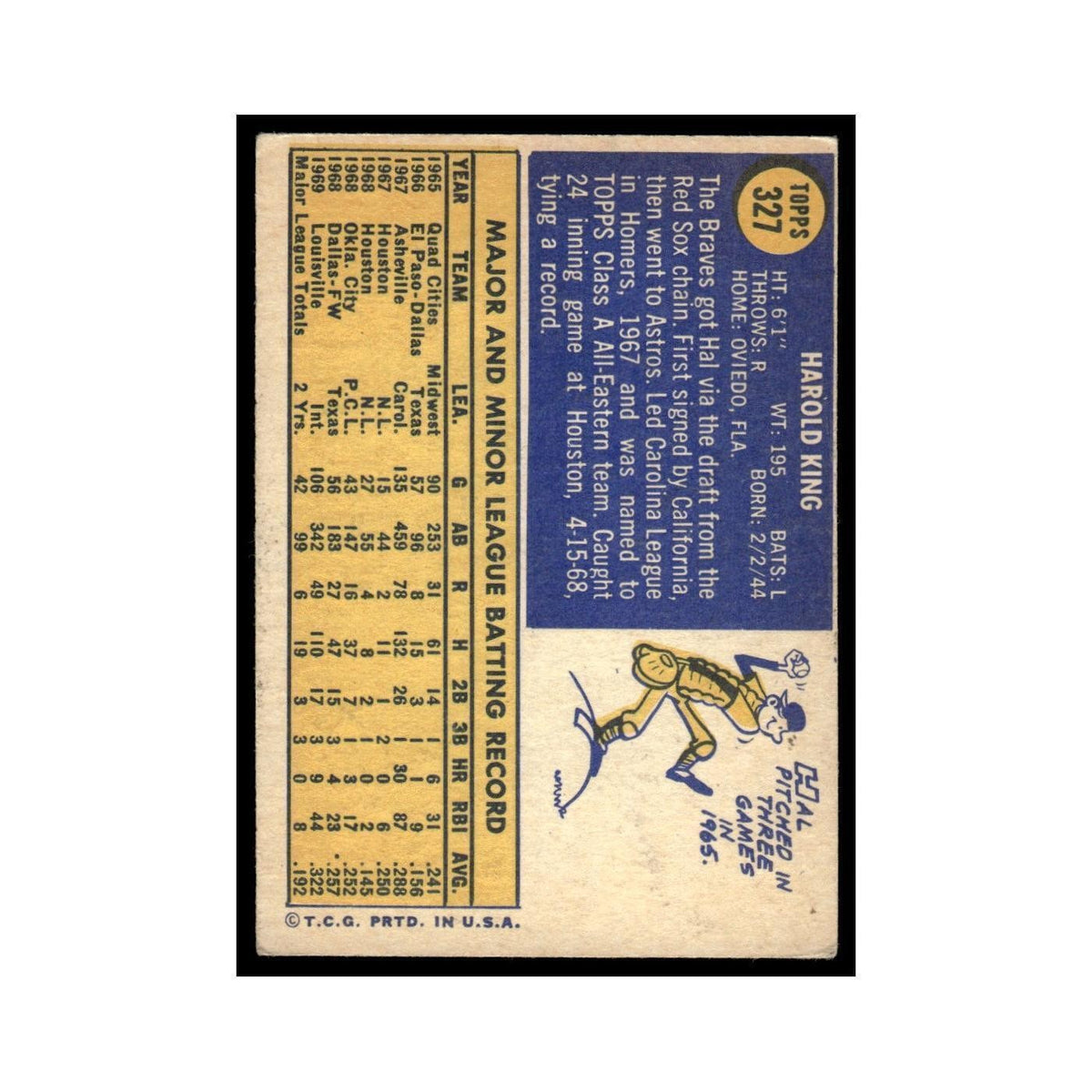 1970 Topps (Damaged) Hal King Braves #327