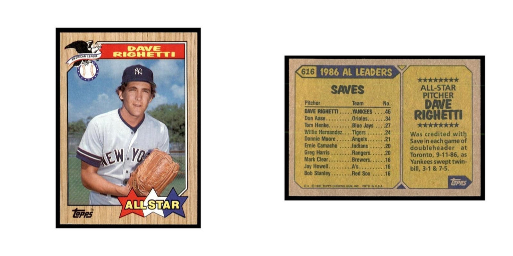 1987 Topps Dave Righetti Baseball Cards #616