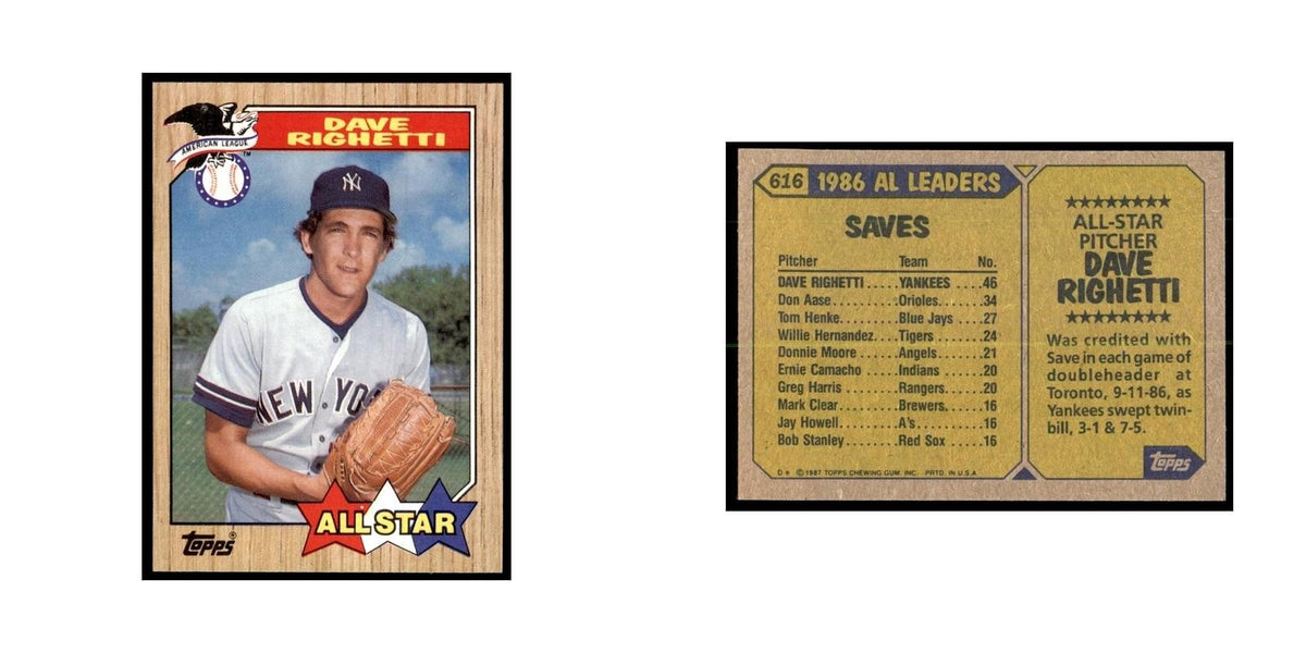 1987 Topps Dave Righetti Baseball Cards #616