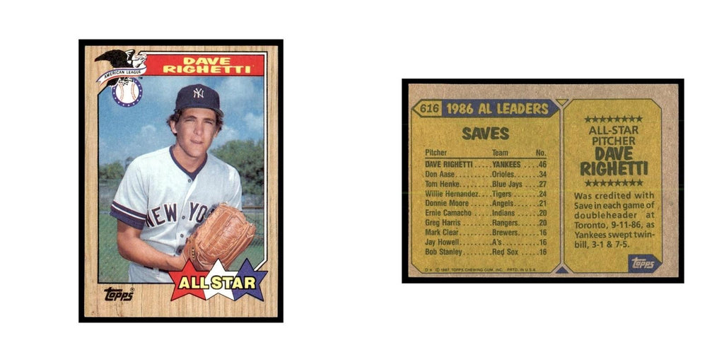 1987 Topps Dave Righetti Baseball Cards #616