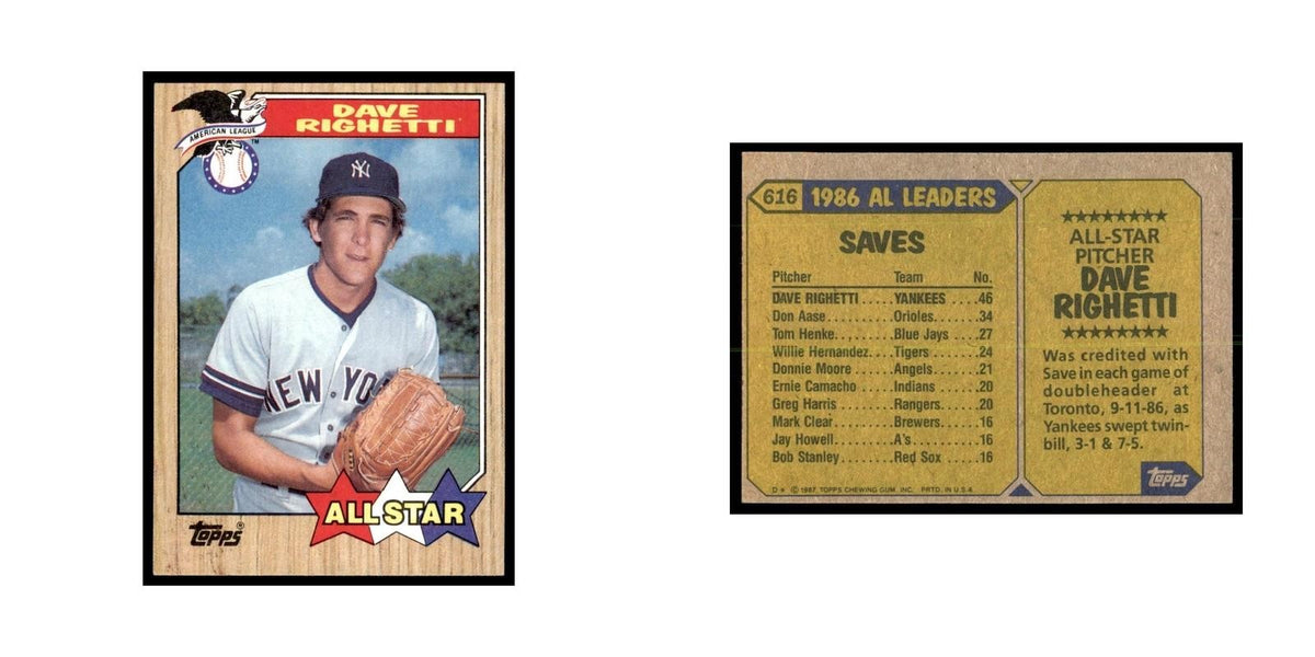 1987 Topps Dave Righetti Baseball Cards #616