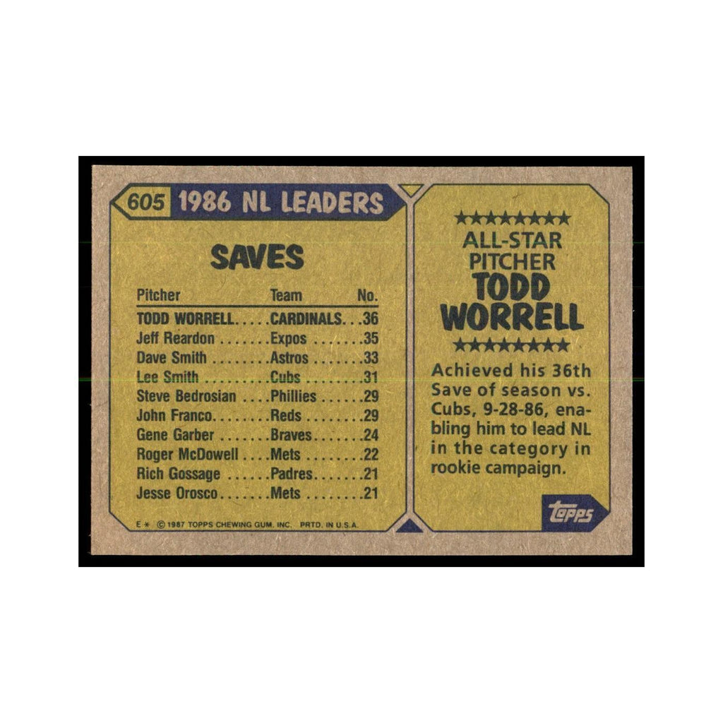 1987 Topps Todd Worrell Baseball Cards #605