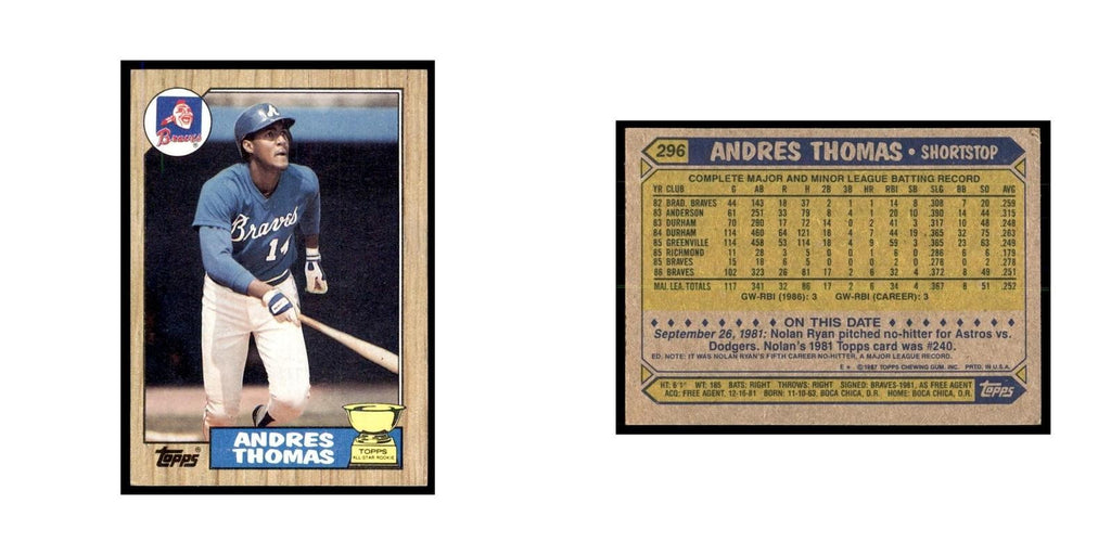 1987 Topps Andres Thomas Baseball Cards #296