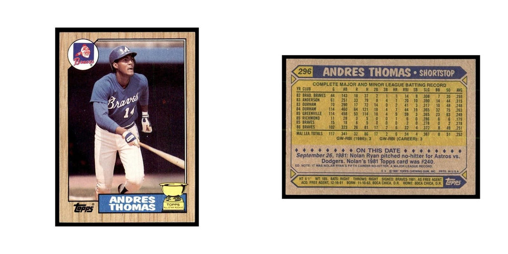 1987 Topps Andres Thomas Baseball Cards #296