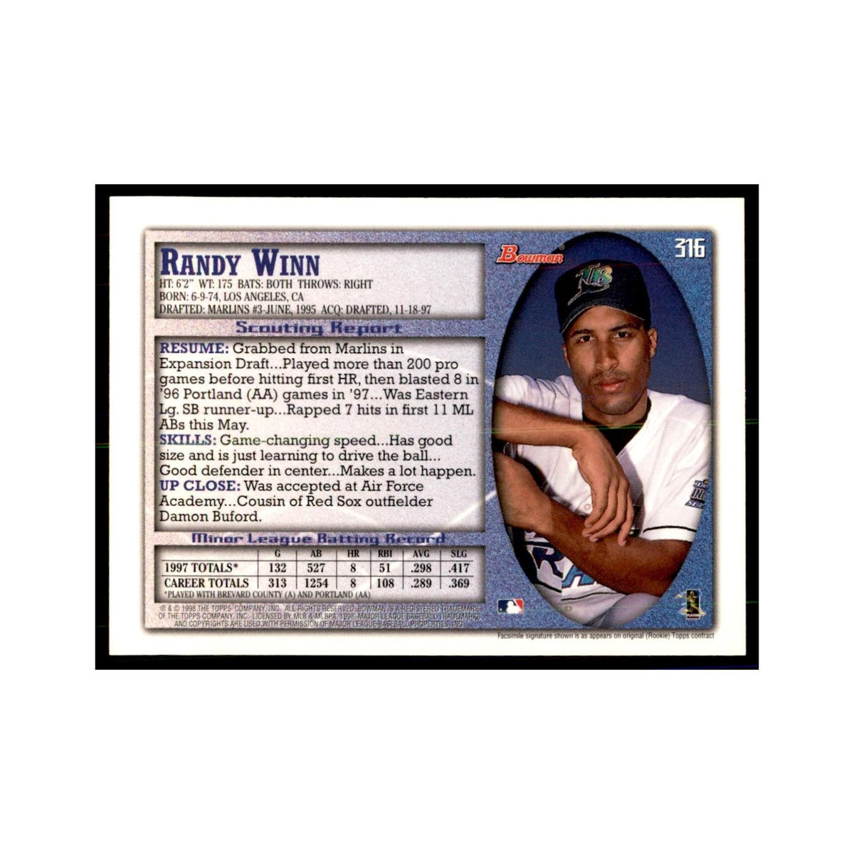 1998 Bowman Randy Winn Baseball Cards #316