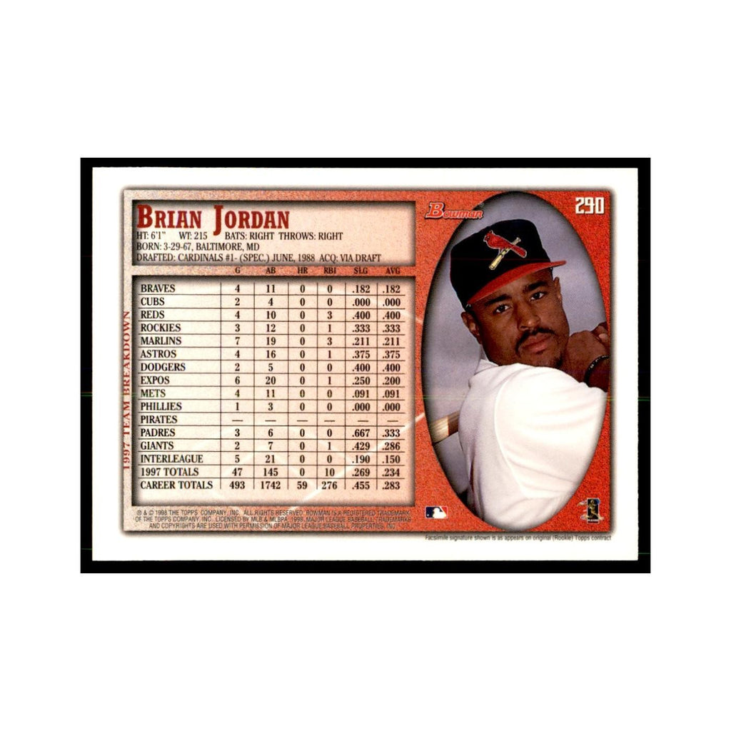 1998 Bowman Brian Jordan Baseball Cards #290