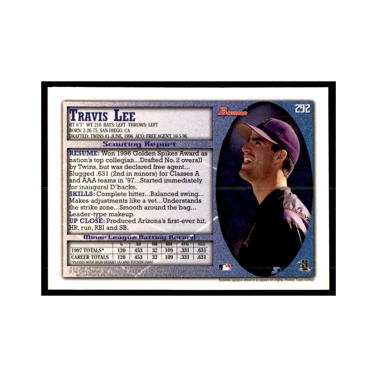 1998 Bowman Travis Lee Baseball Cards #292
