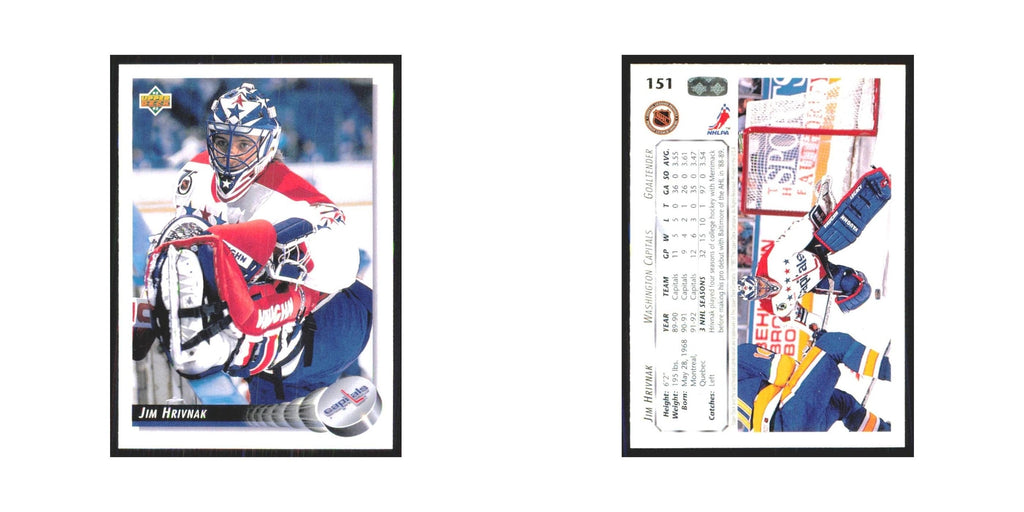 Jim Hrivnak 1992 Upper Deck #151 Washington Capitals Hockey Card NM