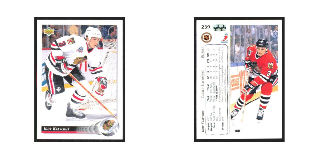 Igor Kravchuk 1992 Upper Deck #239 Chicago Blackhawks Hockey Card NM