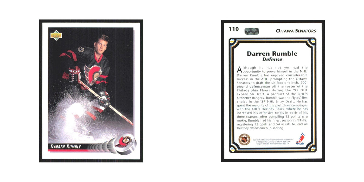 Darren Rumble 1992 Upper Deck #110 Ottawa Senators Hockey Card NM
