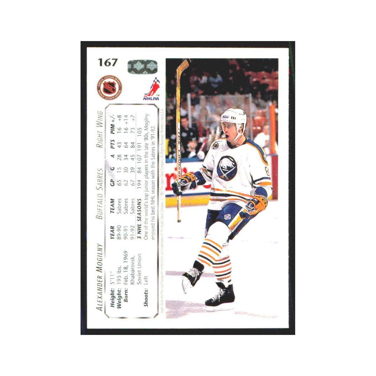 Alexander Mogilny 1992 Upper Deck #167 Buffalo Sabres Hockey Card NM
