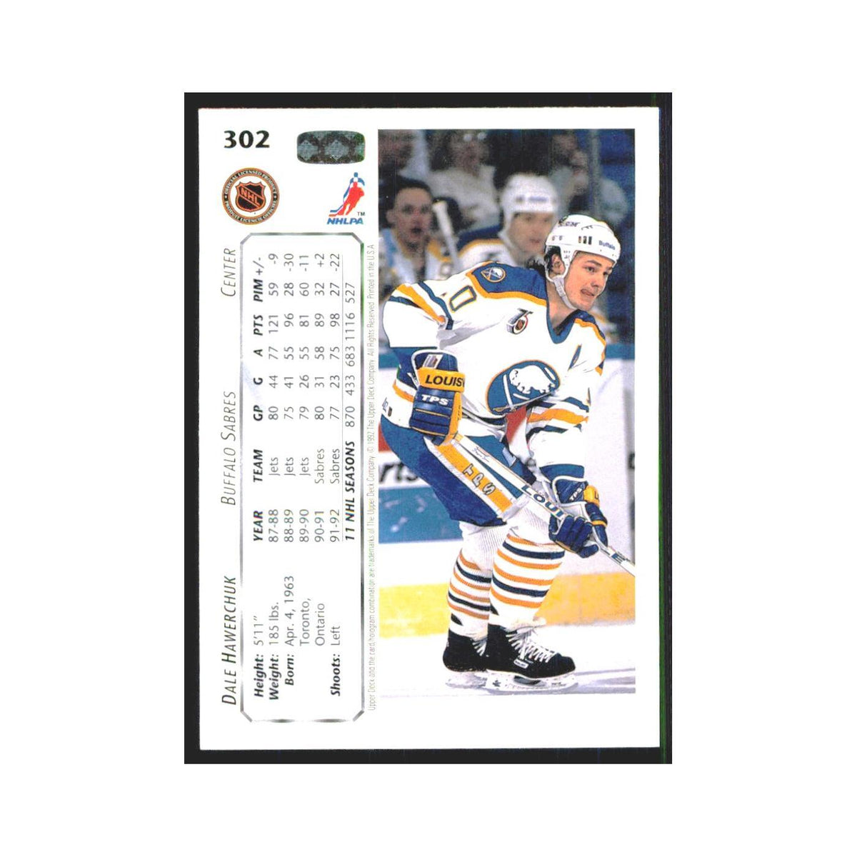 Dale Hawerchuk 1992 Upper Deck #302 Buffalo Sabres Hockey Card NM