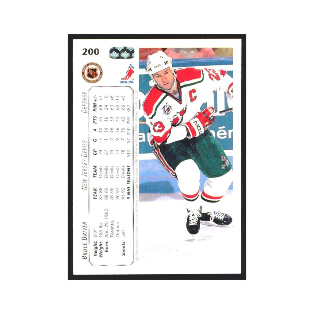 Bruce Driver 1992 Upper Deck #200 New Jersey Devils Hockey Card NM
