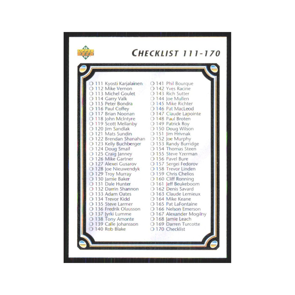 Checklist 111-220 1992 Upper Deck #170 Hockey Card NM