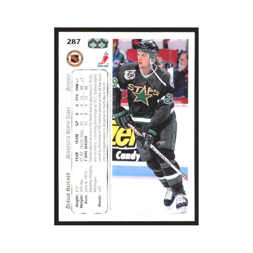 Derian Hatcher 1992 Upper Deck #287 Minnesota North Stars Hockey Card NM