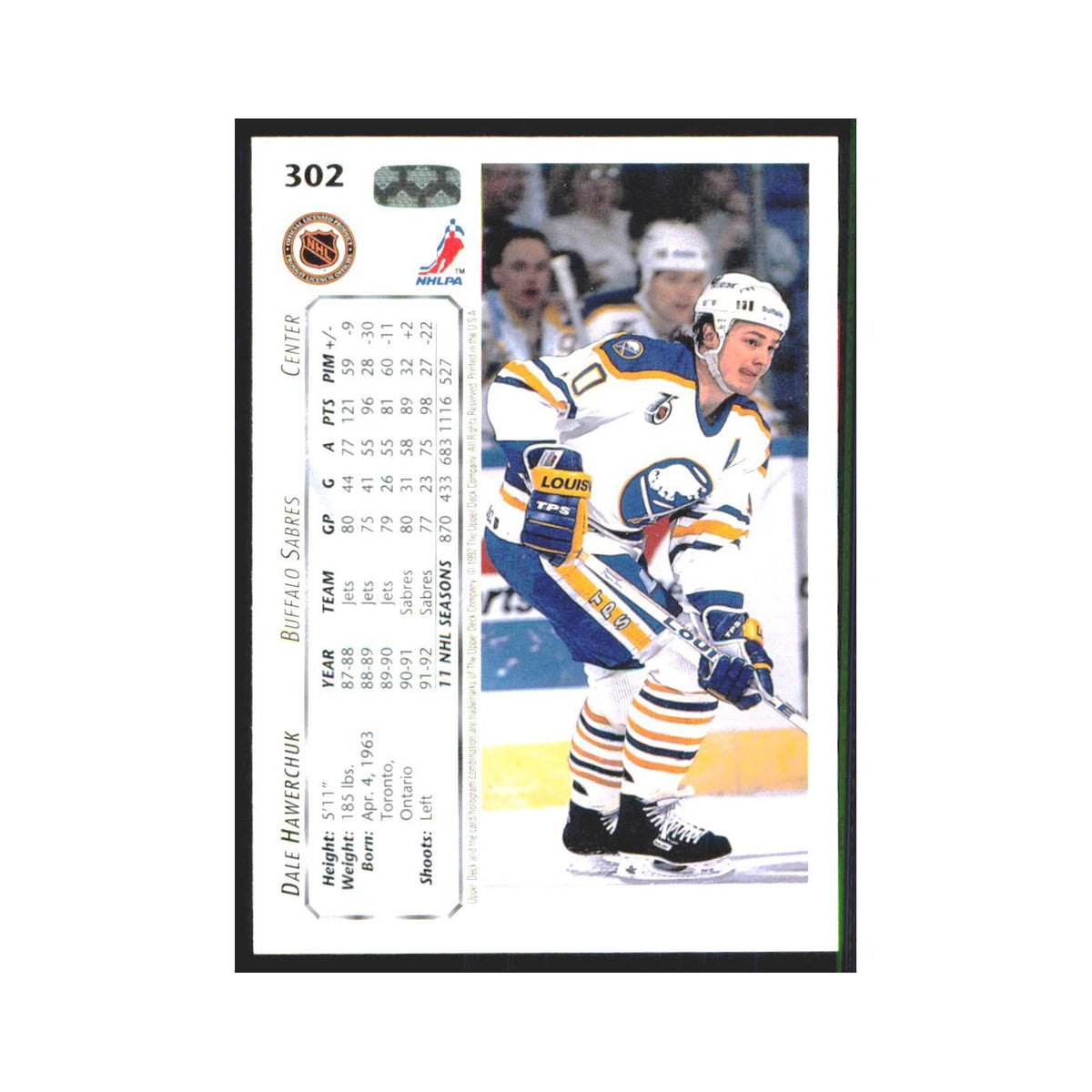 Dale Hawerchuk 1992 Upper Deck #302 Buffalo Sabres Hockey Card NM