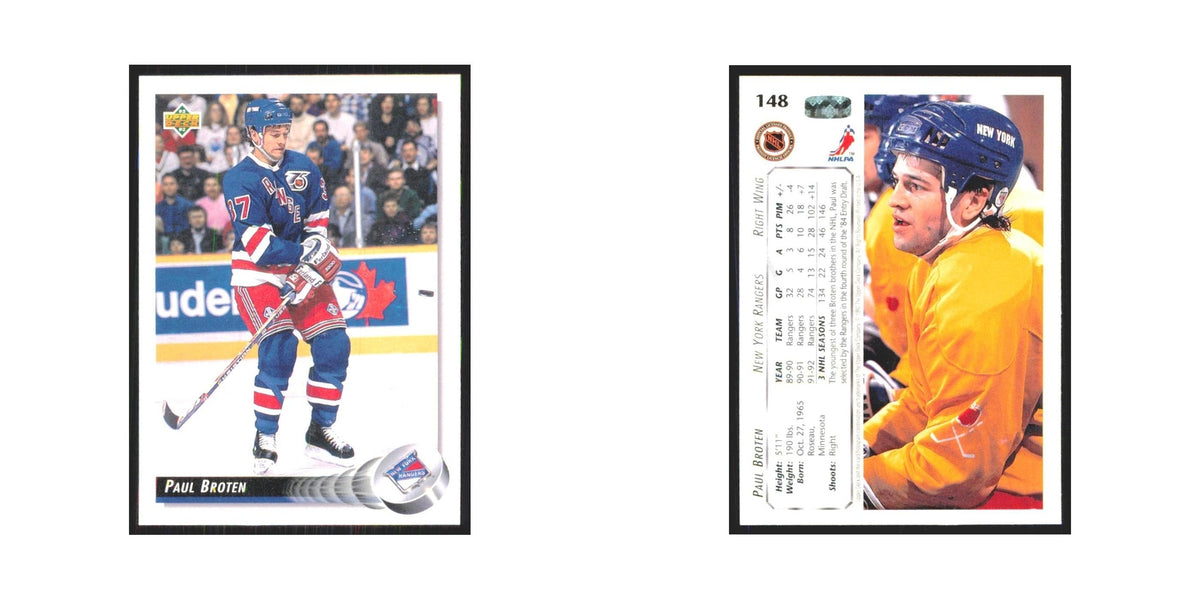 Paul Broten 1992 Upper Deck #148 New York Rangers Hockey Card NM