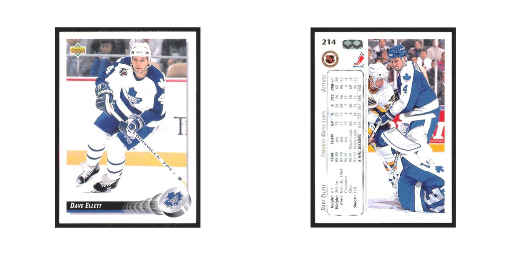 Dave Ellett 1992 Upper Deck #214 Toronto Maple Leafs Hockey Card NM