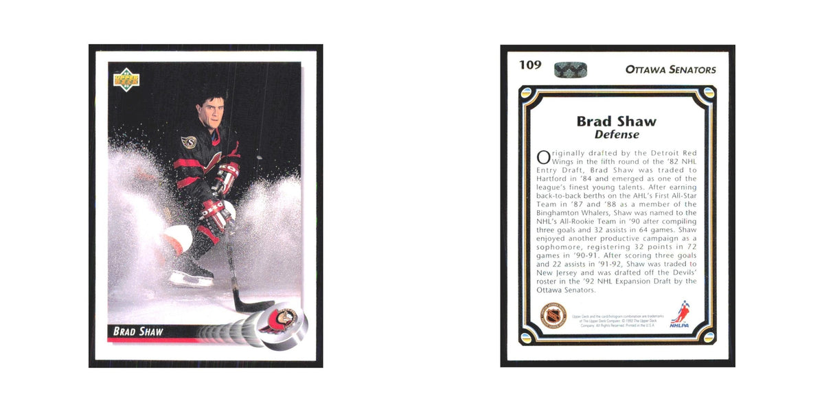 Brad Shaw 1992 Upper Deck #109 Ottawa Senators Hockey Card NM