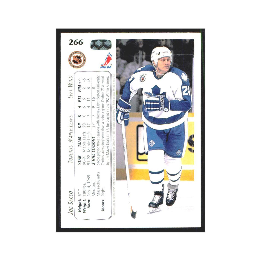 Joe Sacco 1992 Upper Deck #266 Toronto Maple Leafs Hockey Card NM