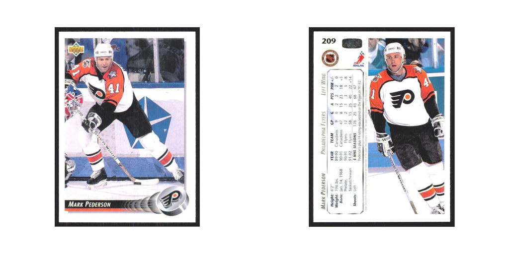Mark Pederson 1992 Upper Deck #209 Philadelphia Flyers Hockey Card NM