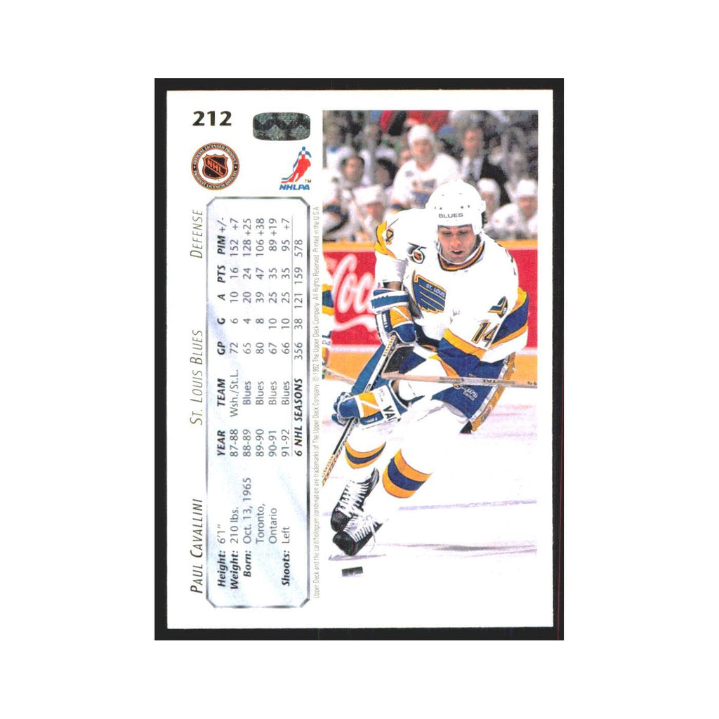 Paul Cavallini 1992 Upper Deck #212 St. Louis Blues Hockey Card NM