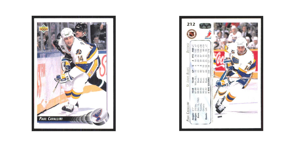 Paul Cavallini 1992 Upper Deck #212 St. Louis Blues Hockey Card NM