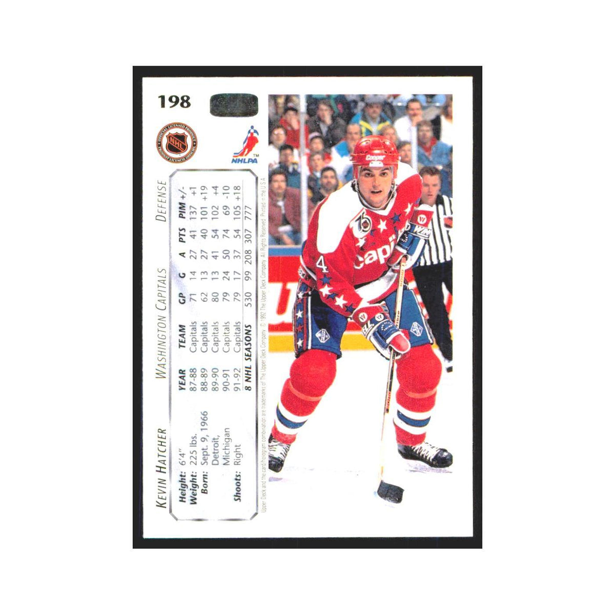 Kevin Hatcher 1992 Upper Deck #198 Washington Capitals Hockey Card NM