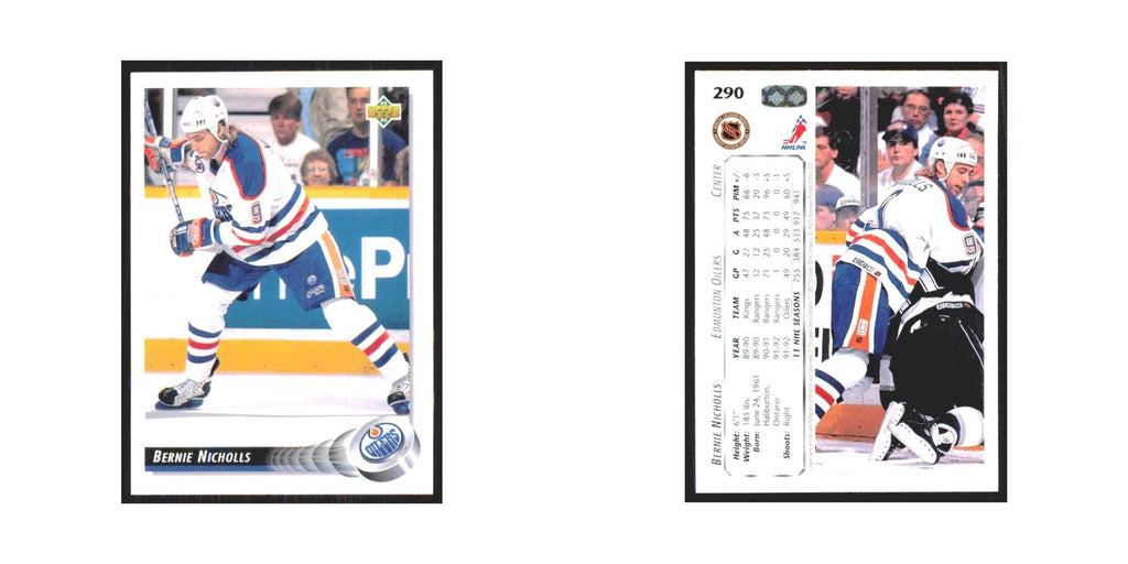 Bernie Nicholls 1992 Upper Deck #290 Edmonton Oilers Hockey Card NM