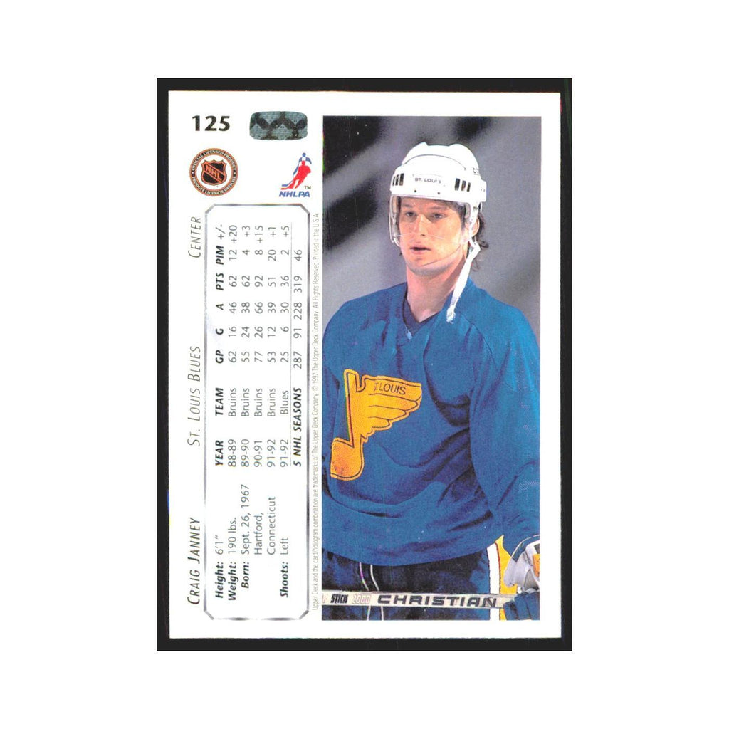 Craig Janney 1992 Upper Deck #125 St. Louis Blues Hockey Card NM