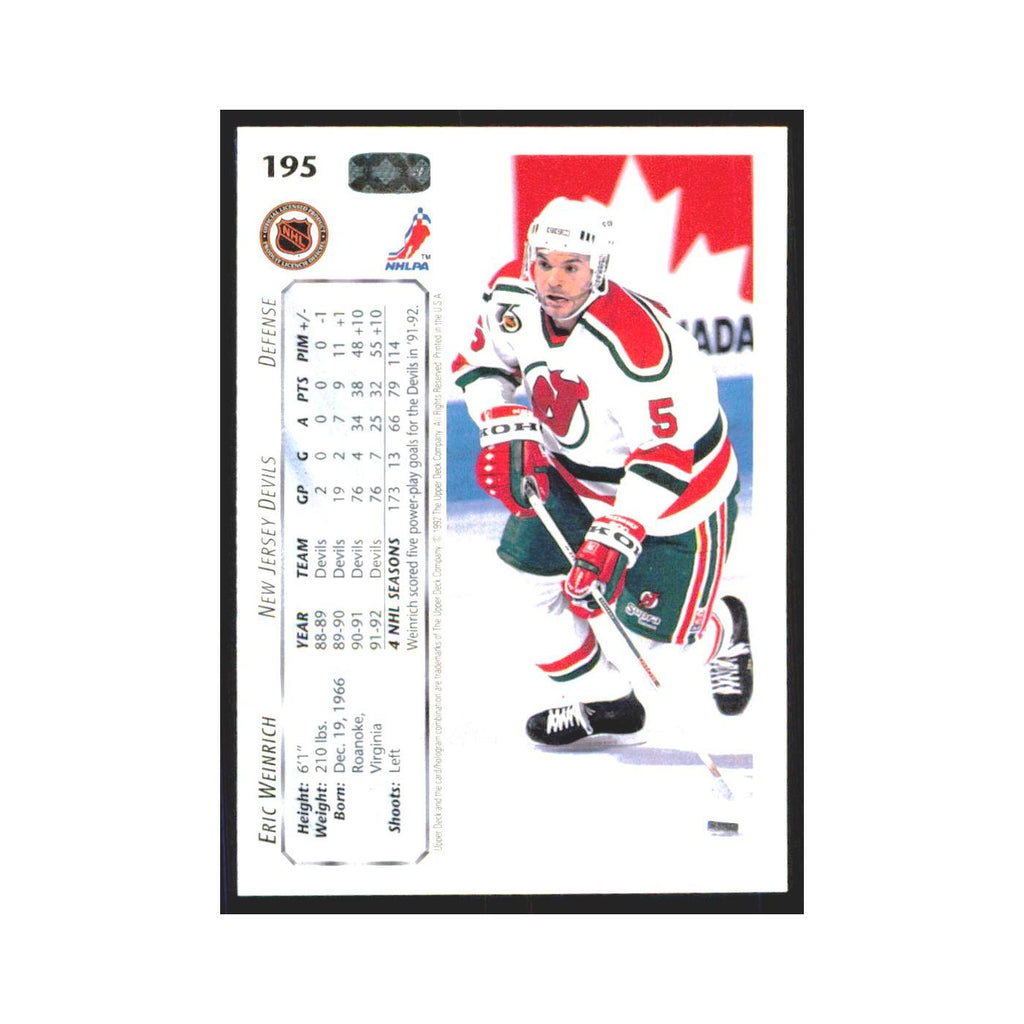 Eric Weinrich 1992 Upper Deck #195 New Jersey Devils Hockey Card NM