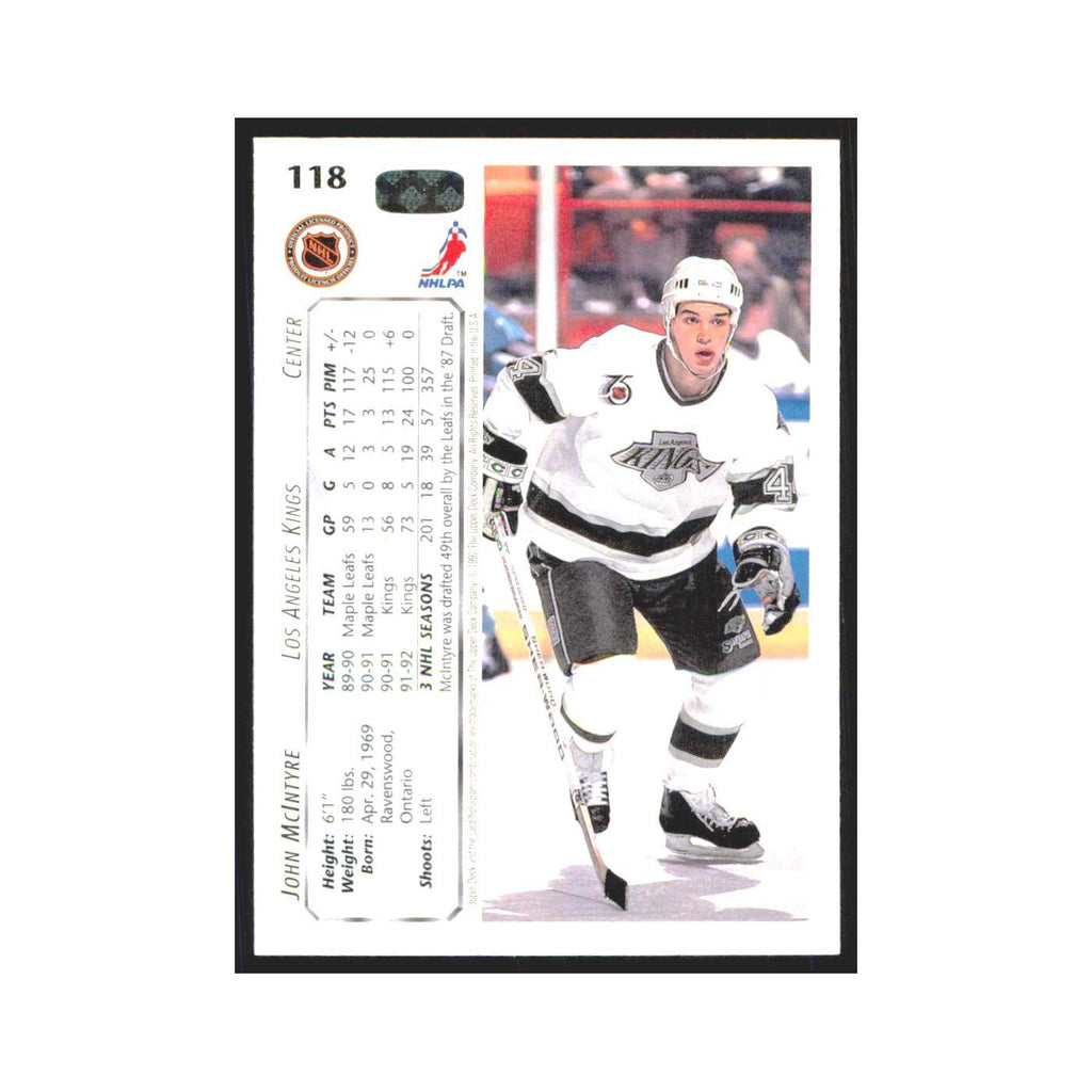 John McIntyre 1992 Upper Deck #118 Los Angeles Kings Hockey Card NM