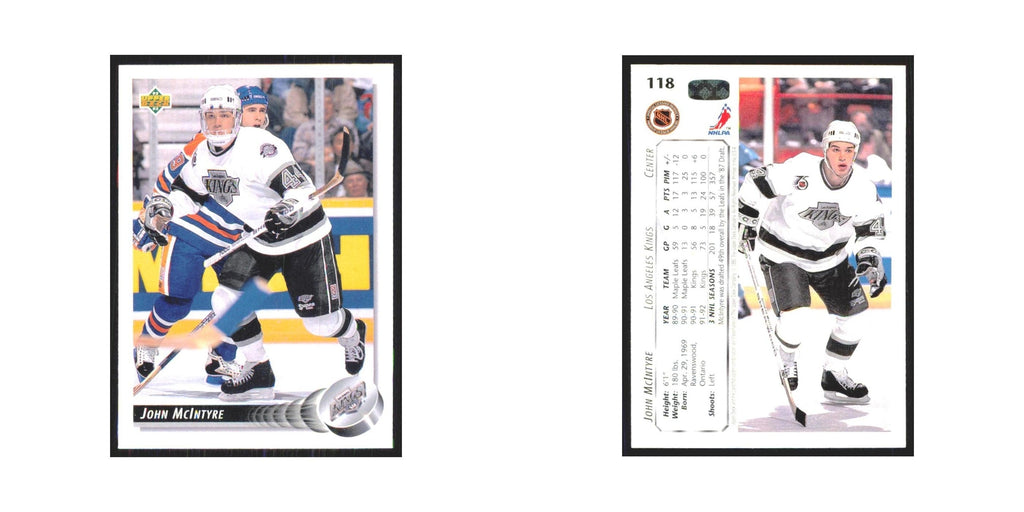 John McIntyre 1992 Upper Deck #118 Los Angeles Kings Hockey Card NM