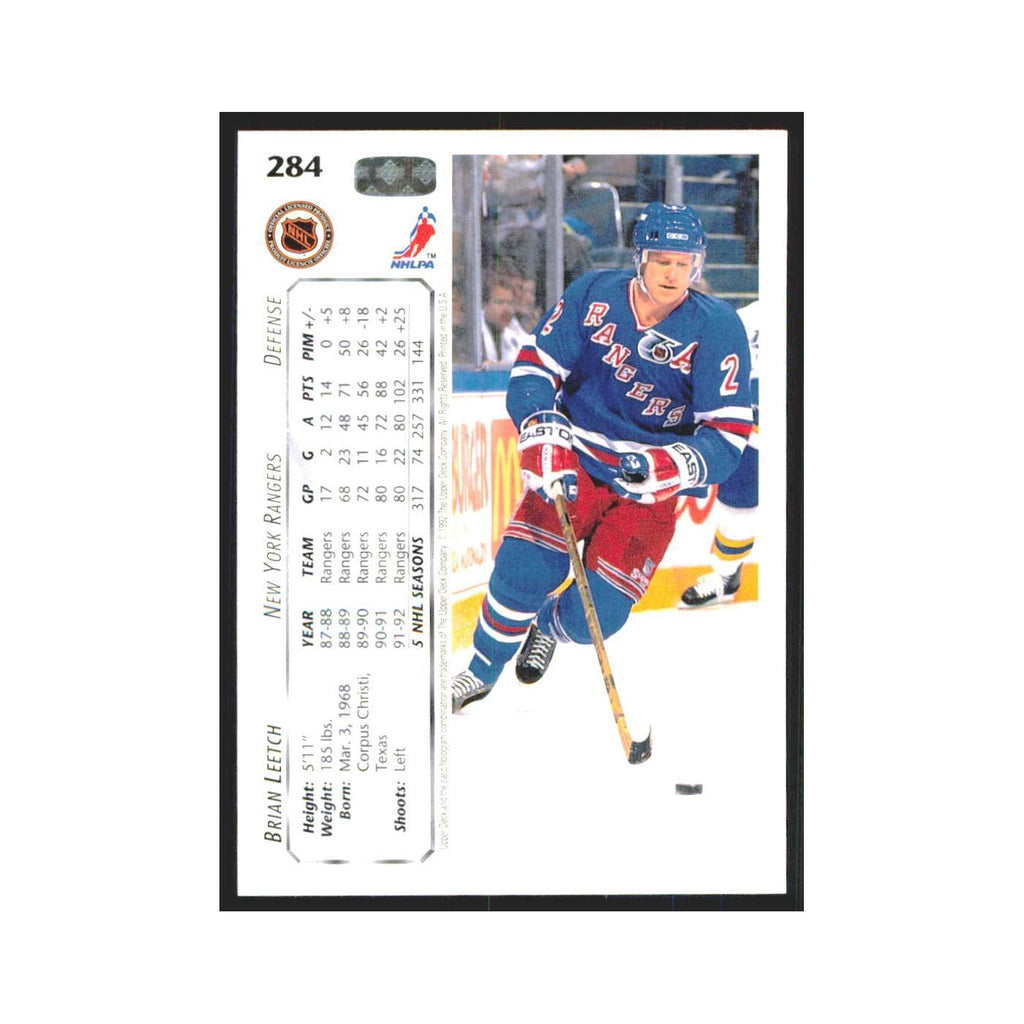 Brian Leetch 1992 Upper Deck #284 New York Rangers Hockey Card NM