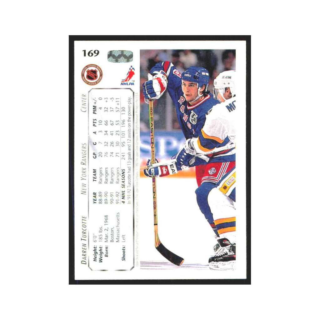 Darren Turcotte 1992 Upper Deck #169 New York Rangers Hockey Card NM