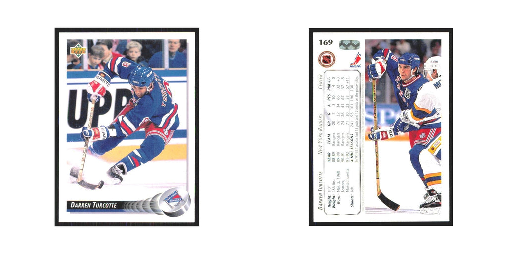 Darren Turcotte 1992 Upper Deck #169 New York Rangers Hockey Card NM