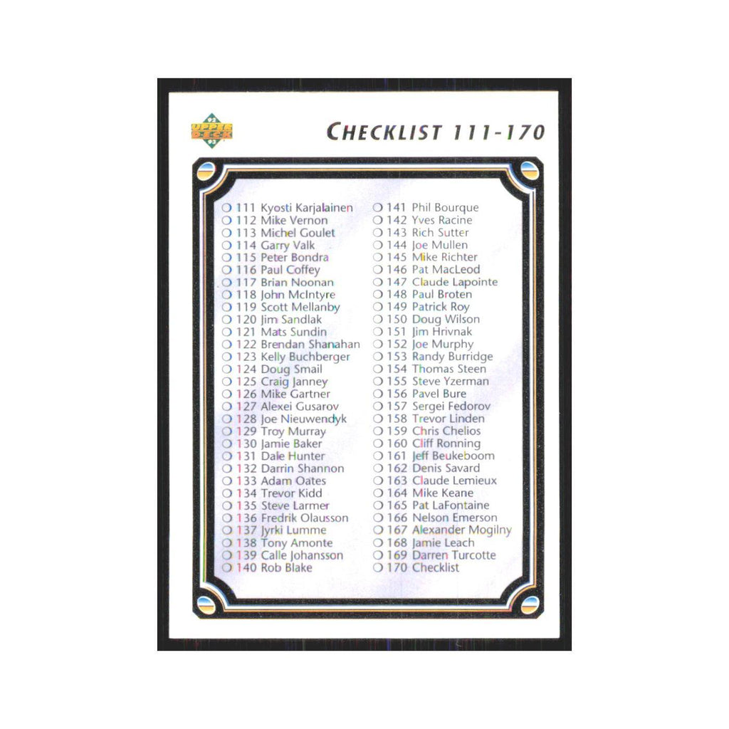 Checklist 111-220 1992 Upper Deck #170 Hockey Card NM