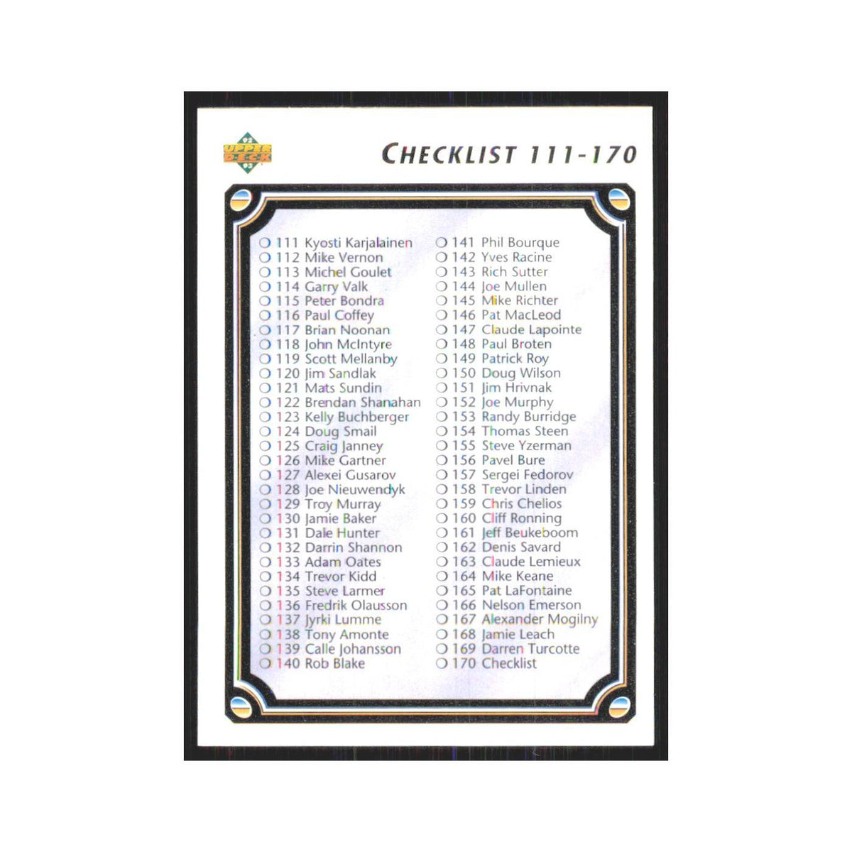 Checklist 111-220 1992 Upper Deck #170 Hockey Card NM