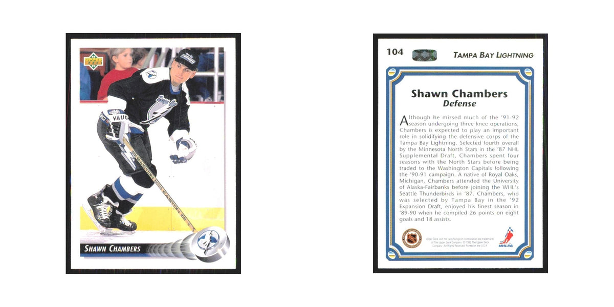 Shawn Chambers 1992 Upper Deck #104 Tampa Bay Lightning Hockey Card NM