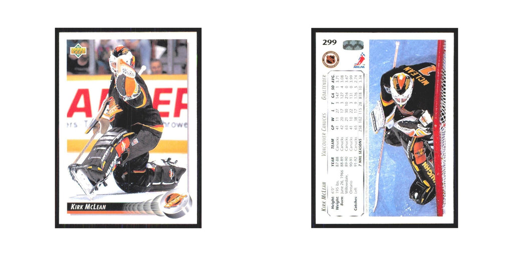 Kirk McLean 1992 Upper Deck #299 Vancouver Canucks Hockey Card NM
