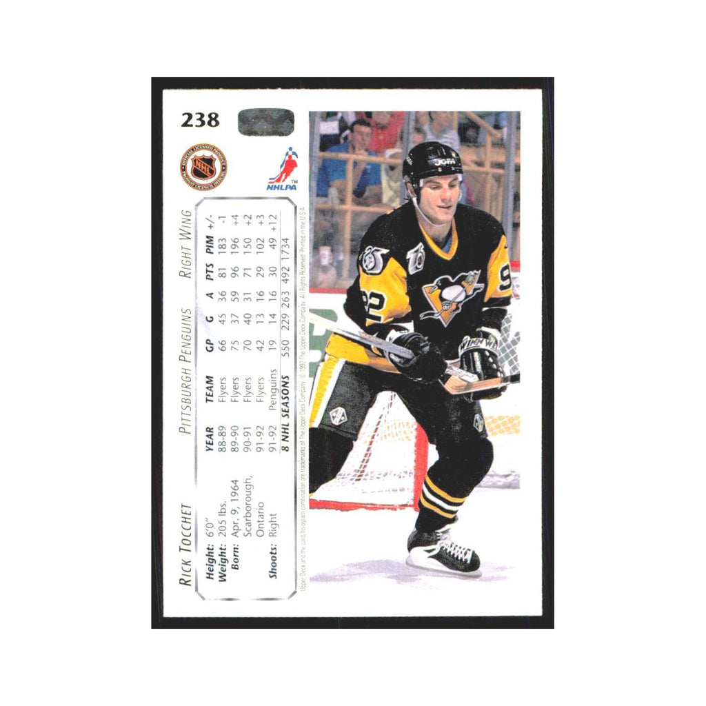 Rick Tocchet 1992 Upper Deck #238 Pittsburgh Penguins Hockey Card NM