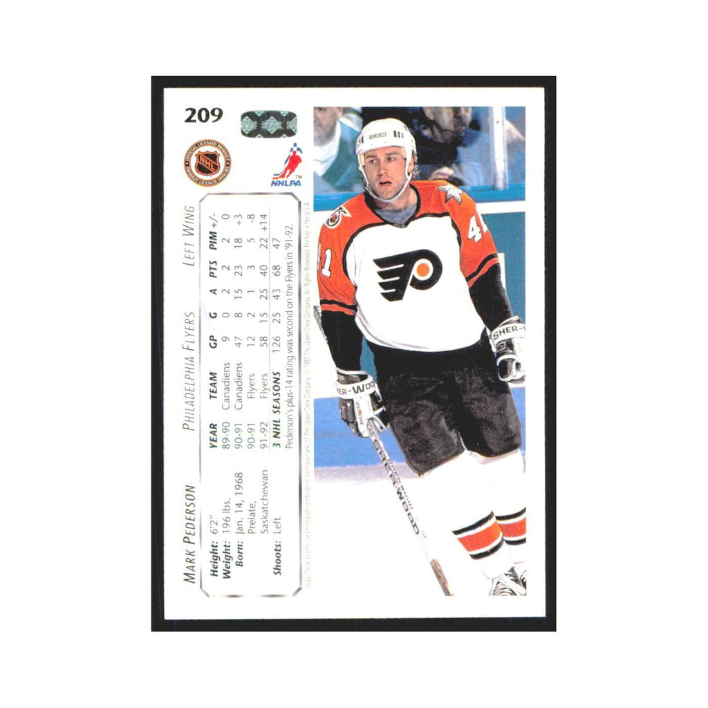 Mark Pederson 1992 Upper Deck #209 Philadelphia Flyers Hockey Card NM