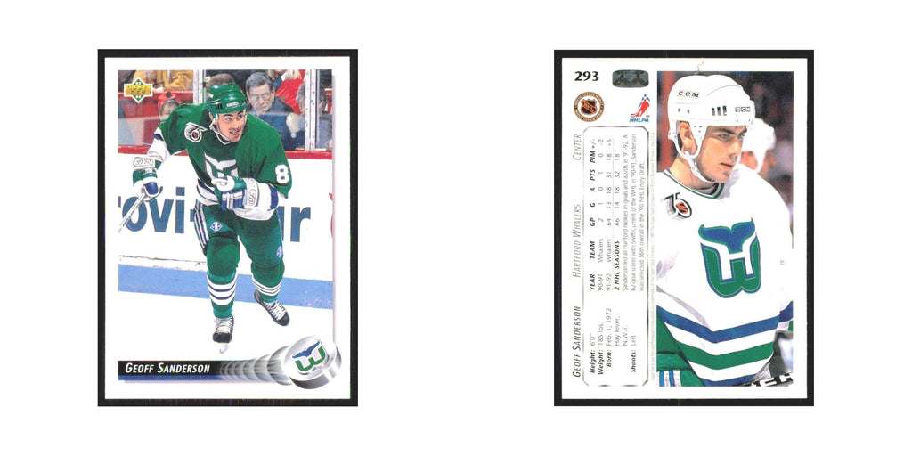 Geoff Sanderson 1992 Upper Deck #293 Hartford Whalers Hockey Card NM