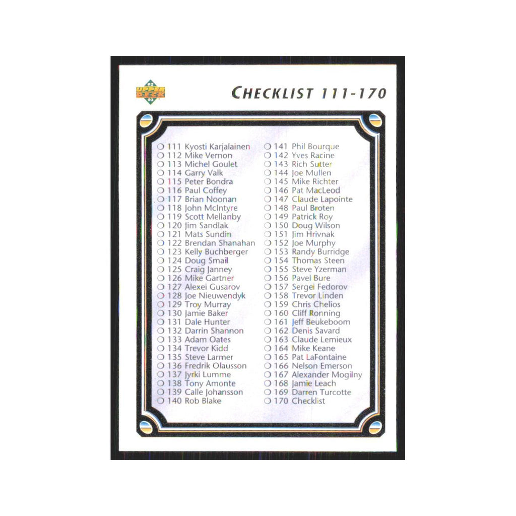 Checklist 111-220 1992 Upper Deck #170 Hockey Card NM
