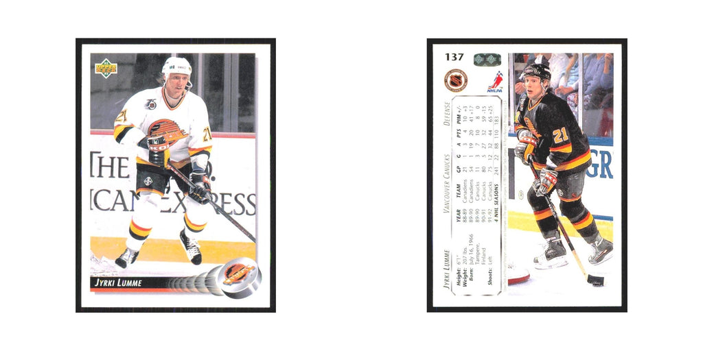 Jyrki Lumme 1992 Upper Deck #137 Vancouver Canucks Hockey Card NM