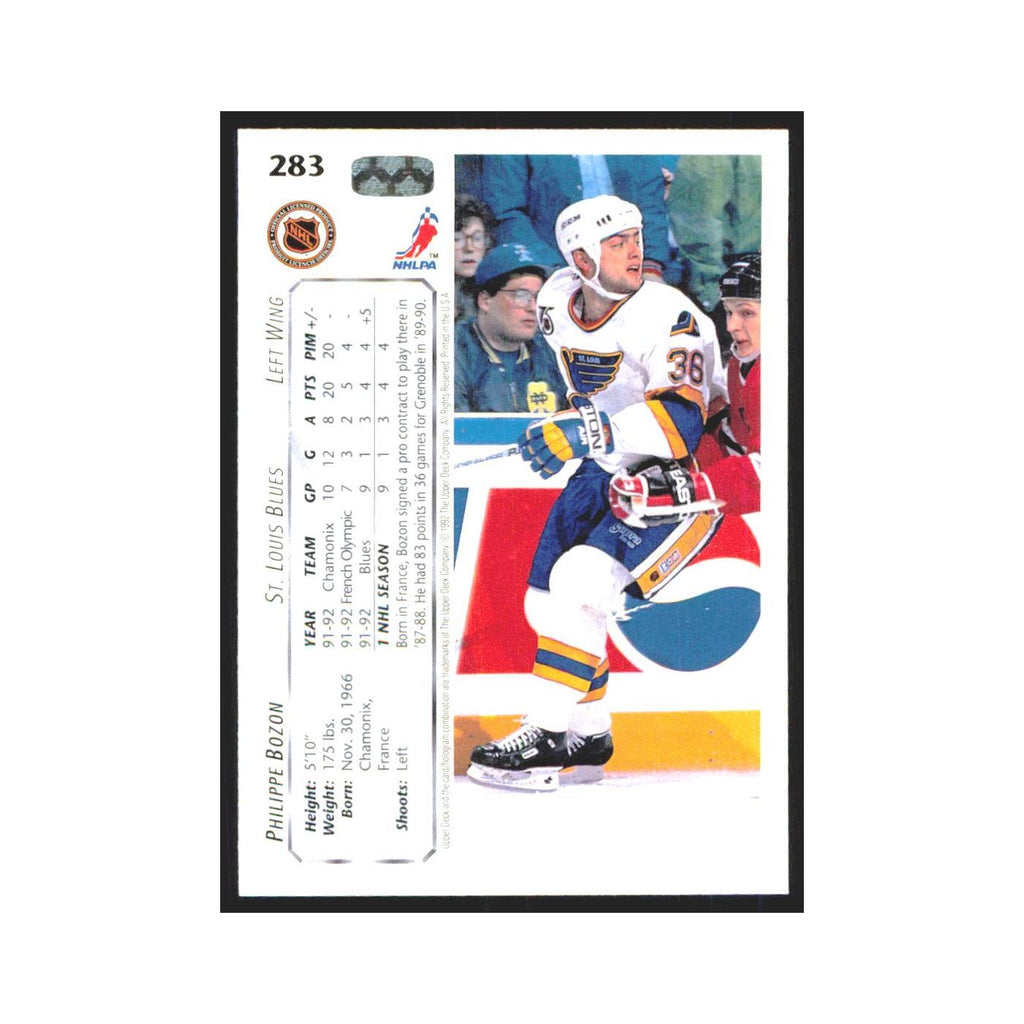 Philippe Bozon 1992 Upper Deck #283 St. Louis Blues Hockey Card NM