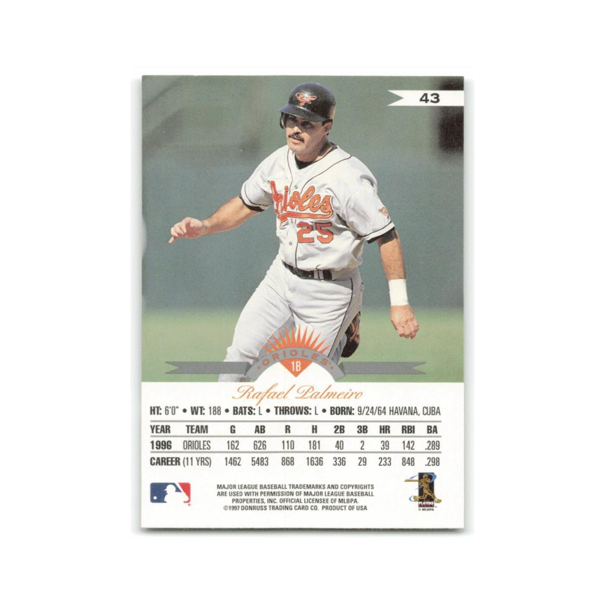 Rafael Palmeiro 1997 Leaf #43 Baltimore Orioles Baseball Card NM
