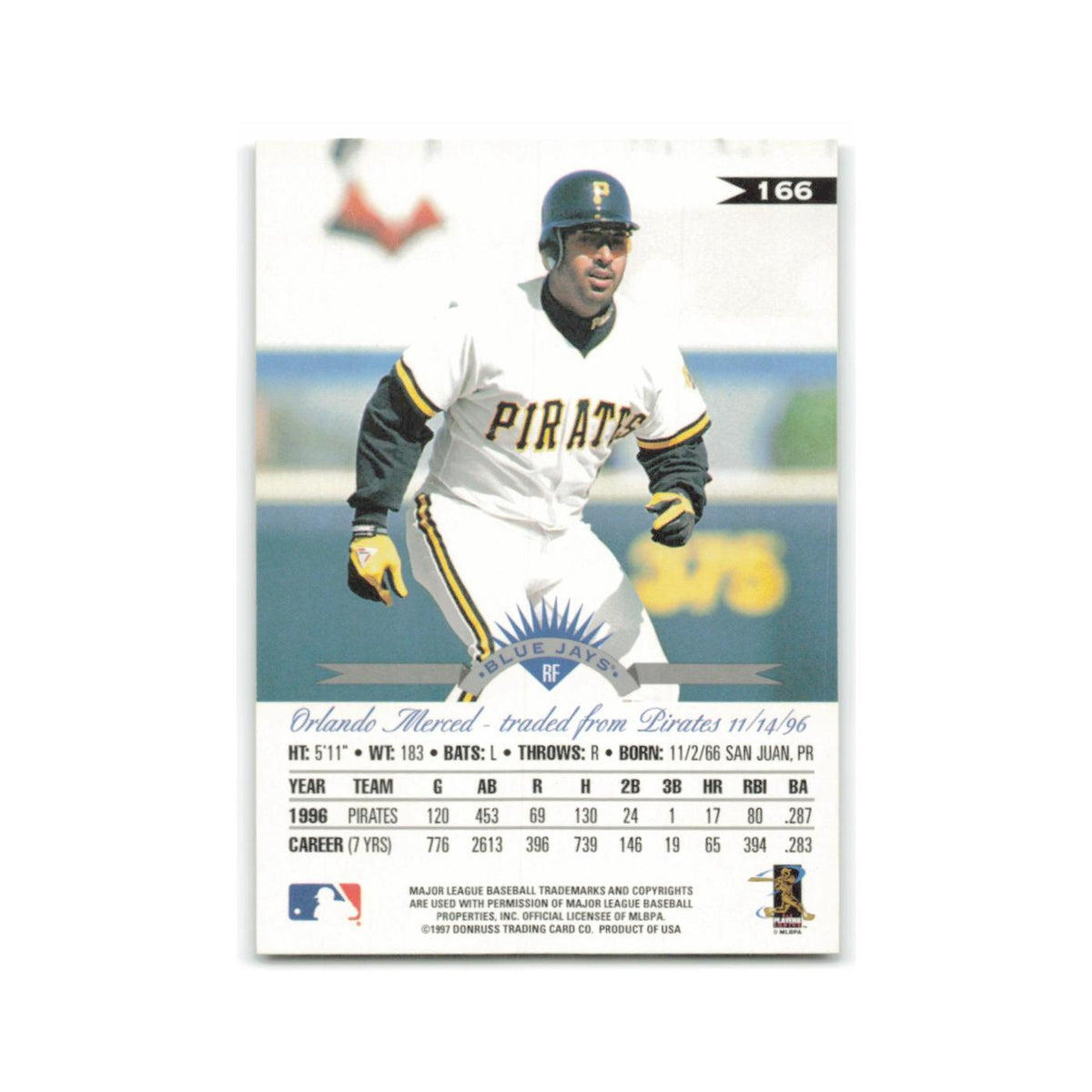 Orlando Merced 1997 Leaf #166 Toronto Blue Jays Baseball Card NM